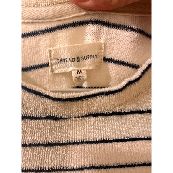 Thread & Supply Striped Terrycloth Coverup Tunic Beach Dress, Navy Ecru, M - Picture 2 of 6